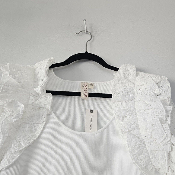 ANTHROPOLOGIE DOLAN Eyelet Ruffle-Sleeve White Sweater - Picture 6 of 9